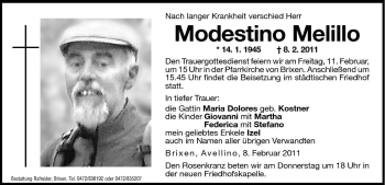 Traueranzeige von Modestino Melillo von Dolomiten