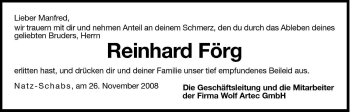 Traueranzeige von Reinhard Förg von Dolomiten