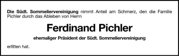 Traueranzeige von Ferdinand Pichler von Dolomiten