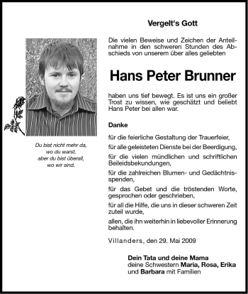 Traueranzeige von Hans-Peter Brunner von Dolomiten