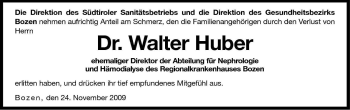 Traueranzeige von Walter Huber von Dolomiten