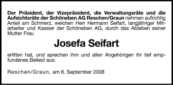 Traueranzeige von Josefa Seifart von Dolomiten