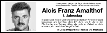 Traueranzeige von Alois Franz Amalthof von Dolomiten