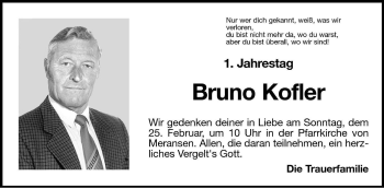 Traueranzeige von Bruno Kofler von Dolomiten