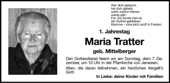 Traueranzeige von Maria Tratter von Dolomiten