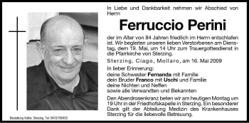 Traueranzeige von Ferruccio Perini von Dolomiten