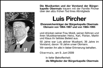 Traueranzeige von Alois Pircher von Dolomiten