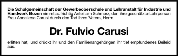 Traueranzeige von Fulvio Carusi von Dolomiten
