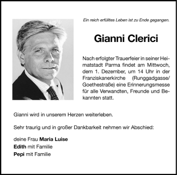 Traueranzeige von Gianni Clerici von Dolomiten