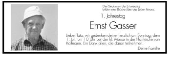 Traueranzeige von Ernst Gasser von Dolomiten