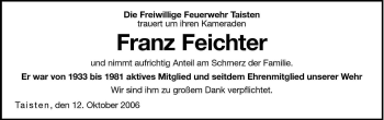 Traueranzeige von Franz Feichter von Dolomiten