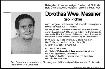 Traueranzeige von Dorothea Messner von Dolomiten