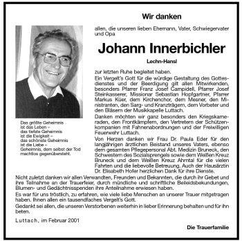 Traueranzeige von Johann Innerbichler von Dolomiten