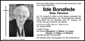Traueranzeige von Ilde Pierobon von Dolomiten