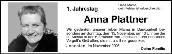 Traueranzeige von Anna Plattner von Dolomiten