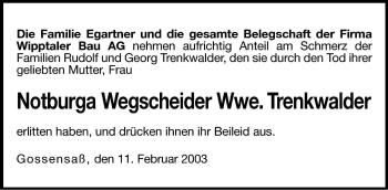 Traueranzeige von Notburga Trenkwalder von Dolomiten