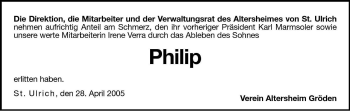 Traueranzeige von Philipp Marmsoler von Dolomiten