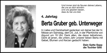 Traueranzeige von Berta Gruber von Dolomiten