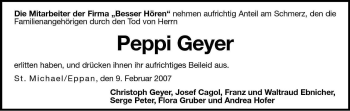 Traueranzeige von Josef (Peppi) Geyer von Dolomiten