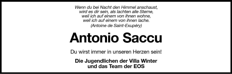  Traueranzeige für Antonio Saccu vom 19.03.2008 aus Dolomiten
