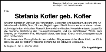 Traueranzeige von Stefania Kofler von Dolomiten