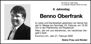 Traueranzeige von Benno Oberfrank von Dolomiten