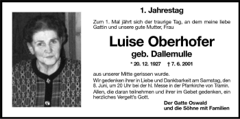 Traueranzeige von Luise Oberhofer von Dolomiten