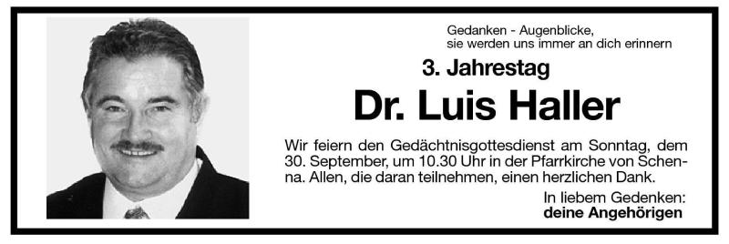  Traueranzeige für Luis Haller vom 28.09.2001 aus Dolomiten