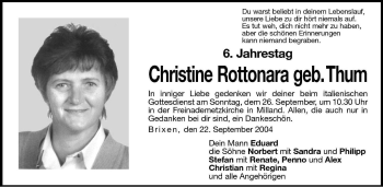 Traueranzeige von Christine Rottonara von Dolomiten