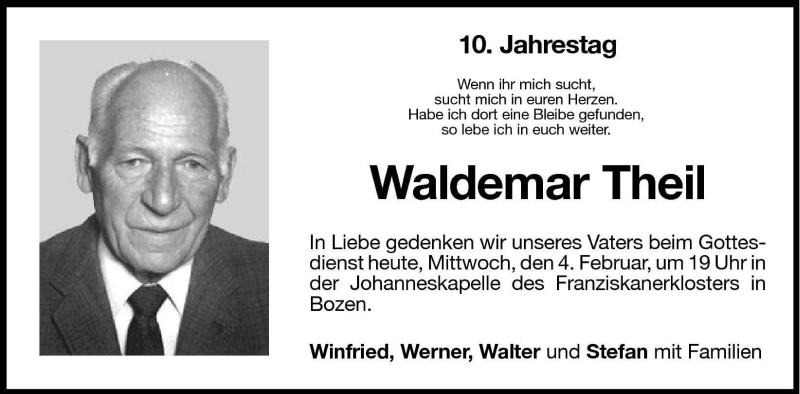  Traueranzeige für Waldemar Theil vom 04.02.2004 aus Dolomiten