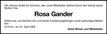 Traueranzeige von Rosa Gander von Dolomiten