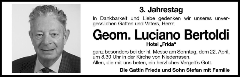  Traueranzeige für Luciano Bertoldi vom 19.04.2001 aus Dolomiten