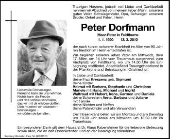 Traueranzeige von Peter Dorfmann von Dolomiten