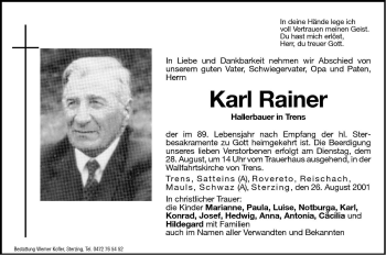 Traueranzeige von Karl Rainer von Dolomiten