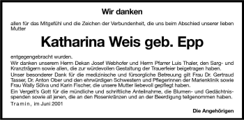 Traueranzeige von Katharina Weis von Dolomiten