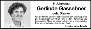 Traueranzeige von Gerlinde Gassebner von Dolomiten