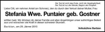 Traueranzeige von Stefania Puntaier von Dolomiten