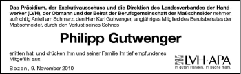 Traueranzeige von Philipp Gutwenger von Dolomiten