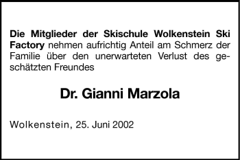 Traueranzeige von Gianni Marzola von Dolomiten