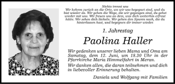 Traueranzeige von Paolina Haller von Dolomiten