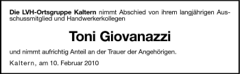 Traueranzeige von Toni Giovanazzi von Dolomiten