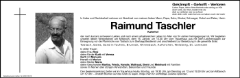 Traueranzeige von Raimund Taschler von Dolomiten