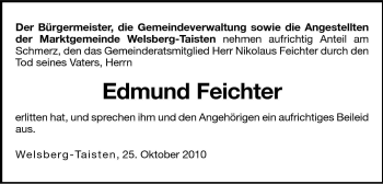 Traueranzeige von Edmund Feichter von Dolomiten