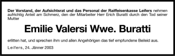 Traueranzeige von Emilie Buratti von Dolomiten