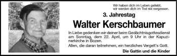 Traueranzeige von Walter Kerschbaumer von Dolomiten