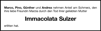 Traueranzeige von Immacolata Sulzer von Dolomiten