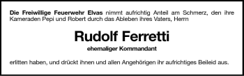 Traueranzeige von Rudolf Ferretti von Dolomiten