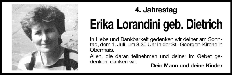  Traueranzeige für Erika Lorandini vom 28.06.2001 aus Dolomiten