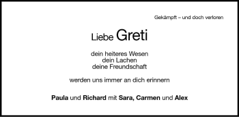 Traueranzeige von Margarete Krapf von Dolomiten