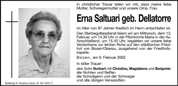 Traueranzeige von Erna Saltuari von Dolomiten